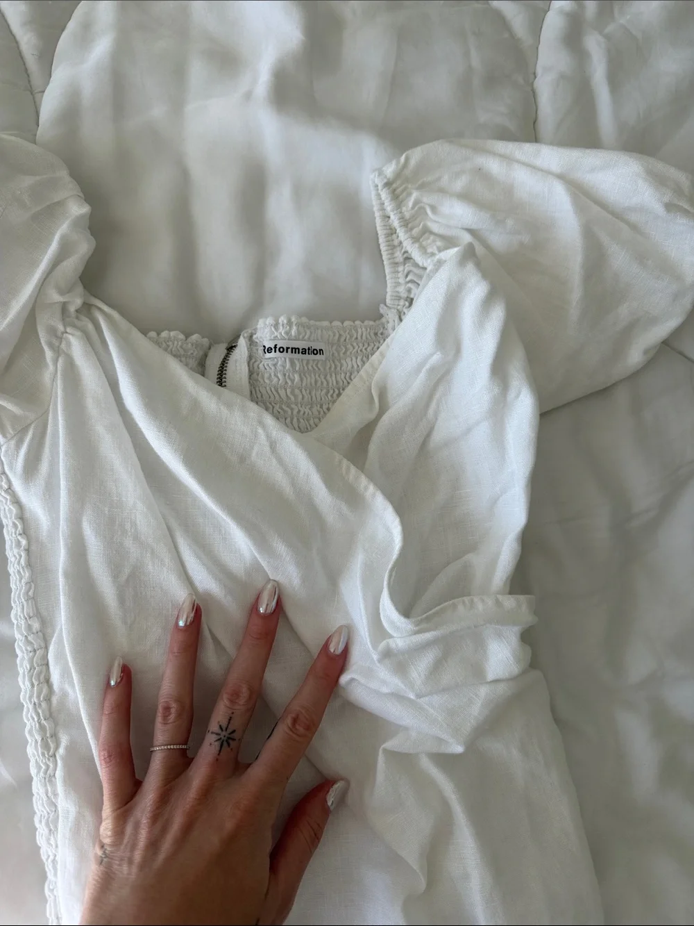 Reformation White Puff-Sleeve Wrap Top